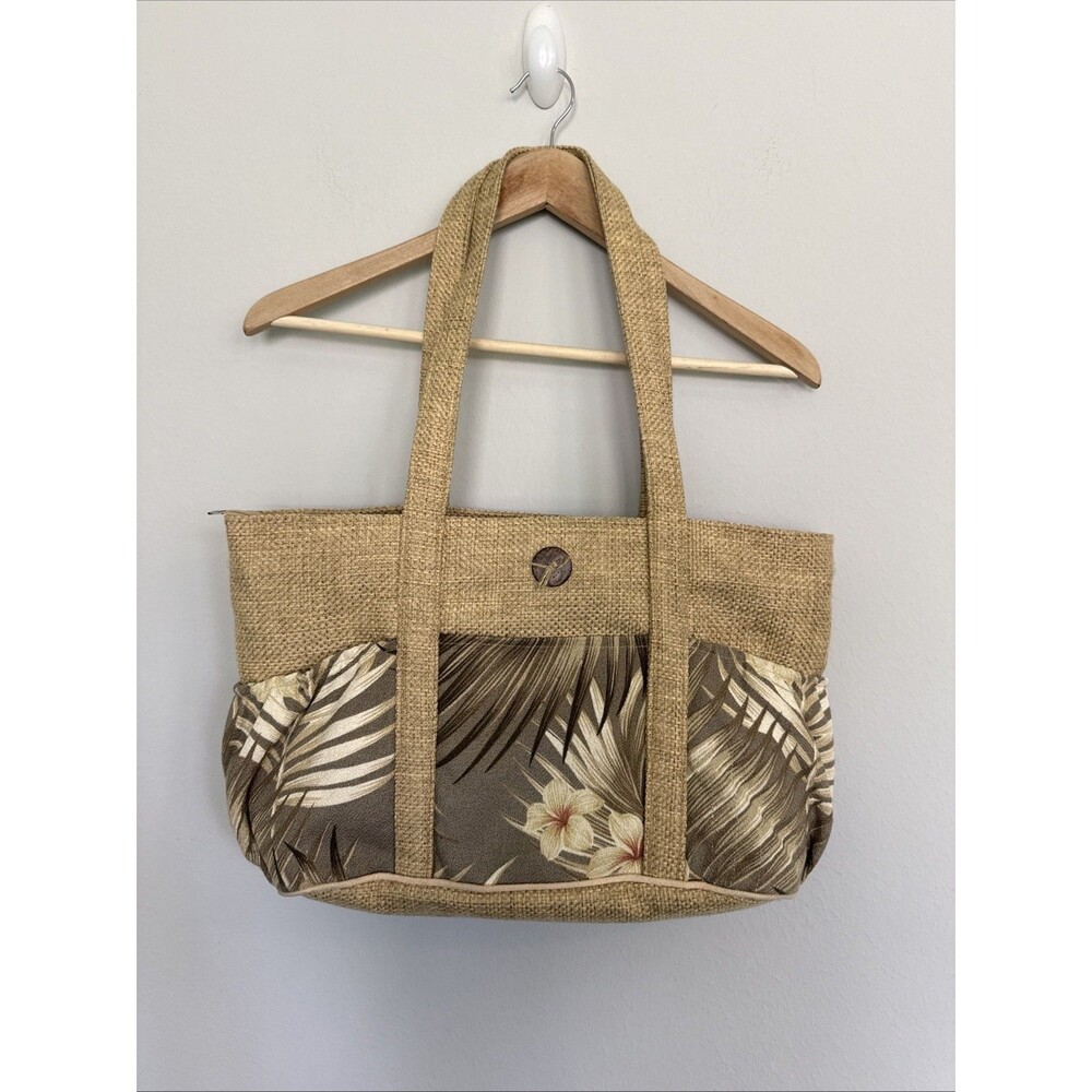 Atenti Women's Woven Tropical Shoulder Bag Tote Zipper Closure Neutral Colors
